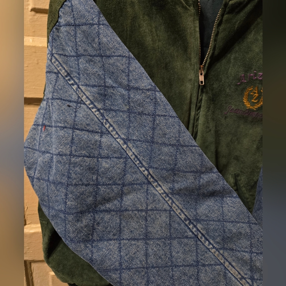 Arizona Jean Company Vintage Genuine Leather Quilted Arm Trucker Jacket GUC - Picture 6 of 9